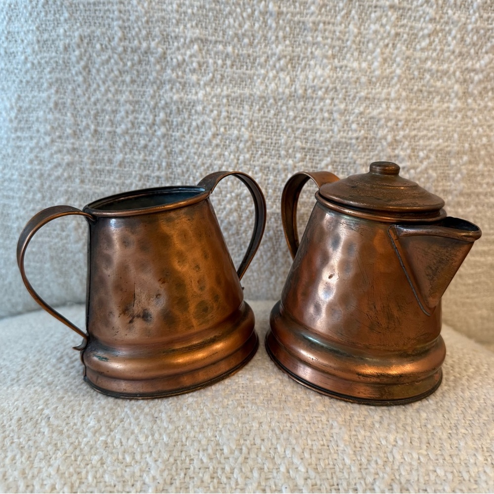 Vintage Gregorian Hand-Hammered Copper Cream and Sugar Set